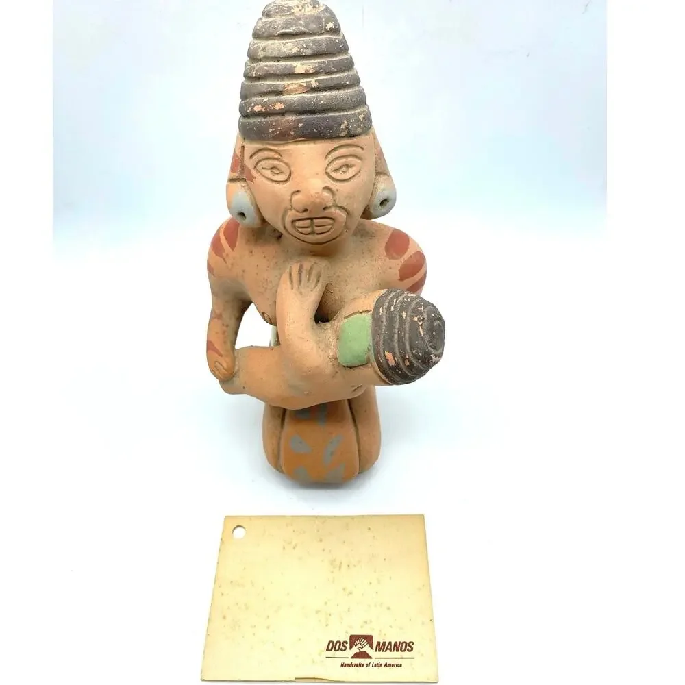 Vtg Pottery Nursing Mother Baby Statue Terracotta Mexico, Dos Manos‎